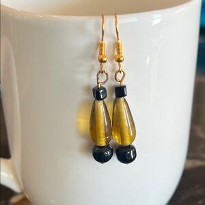 Artisan Gold and Black Teardrop Brass Earrings